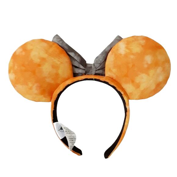 Disney Parks Halloween Pumpkin Orange Tie Dye Minnie Mouse Ear Headband Gray NWT - Picture 2 of 9